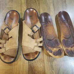 Romika Slide Sandals Brown Leather Interchangeable Footing 37 US 6