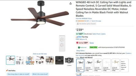 Walnut Ceiling Light Fan With Remote - Solid Wood