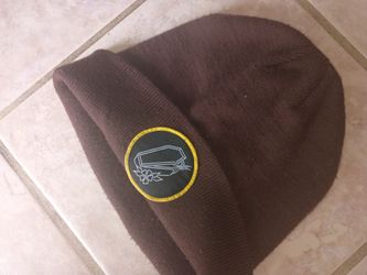 Know bad Daze Brown Knit Beanie with Coffin Patch