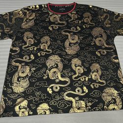 Dragon Shirt Adult 4XL Black Gold Asian Dragon Graphic Short Sleeve Classic Mens