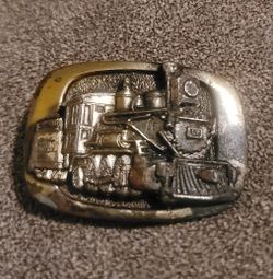 Vintage 1983 Steam Engine Train Brasstone Belt Buckle