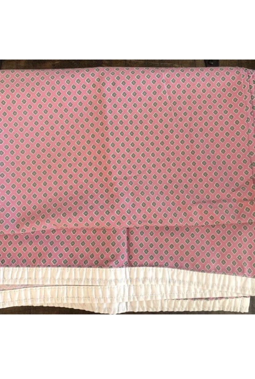 Flat Sheet / Vintage Lauren Ralph Lauren Studio Foulard Pink and White Twin