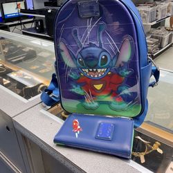 Disney Stitch Backpack And Wallet Bundle 