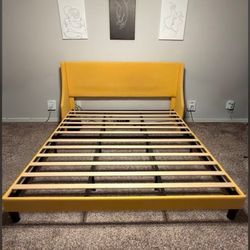 Yellow Fabric King Size Bed Frame