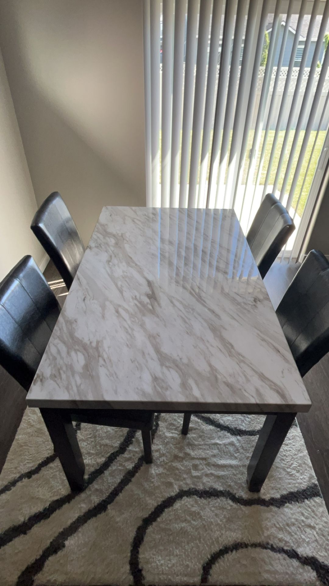 White Faux Marble Dining Table Set