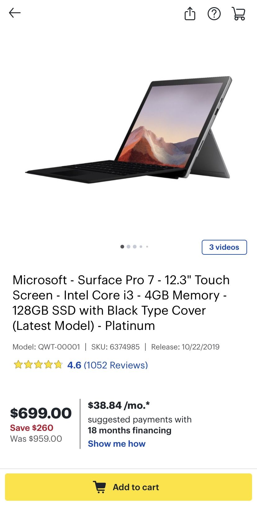 Microsoft Surface Pro 7 (4gb 128gb)