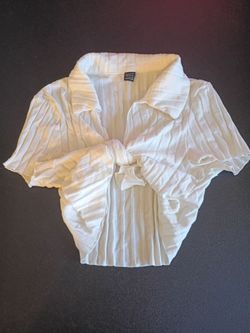 Kid's White Pleated Tie-Front Crop Blouse Size L