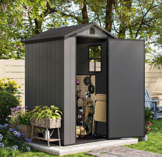 4x4 Resin Shed for Outdoor, Garden tool Storage Shed with Design of Lockable Doors, Tool Storage for Garden

