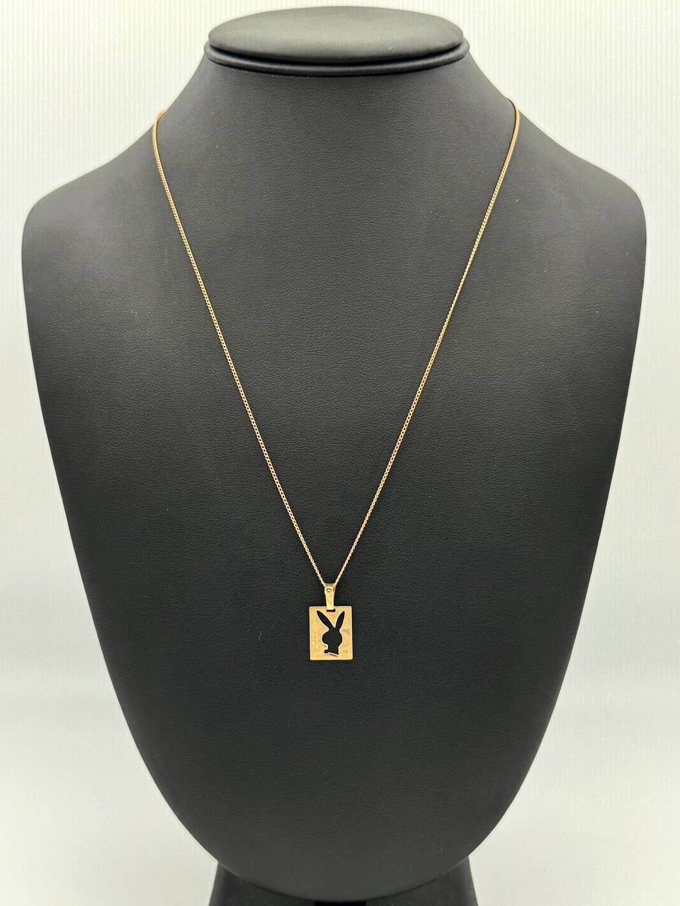 10k solid yellow gold Bunny pendant charm & 9 ” curb chain necklace