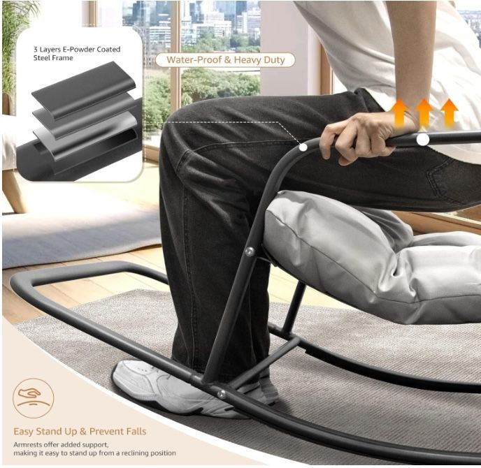 Large Padded Outdoor Rocking Chair, Oversized Patio Metal Lounge