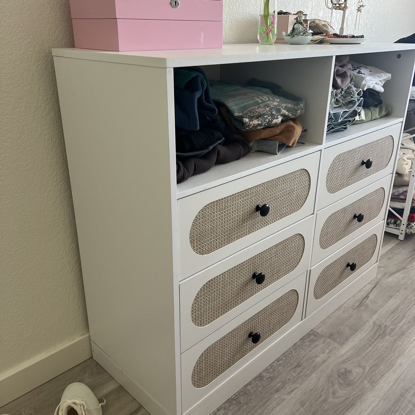 6 Drawer Dresser With Rattan Style Drawers