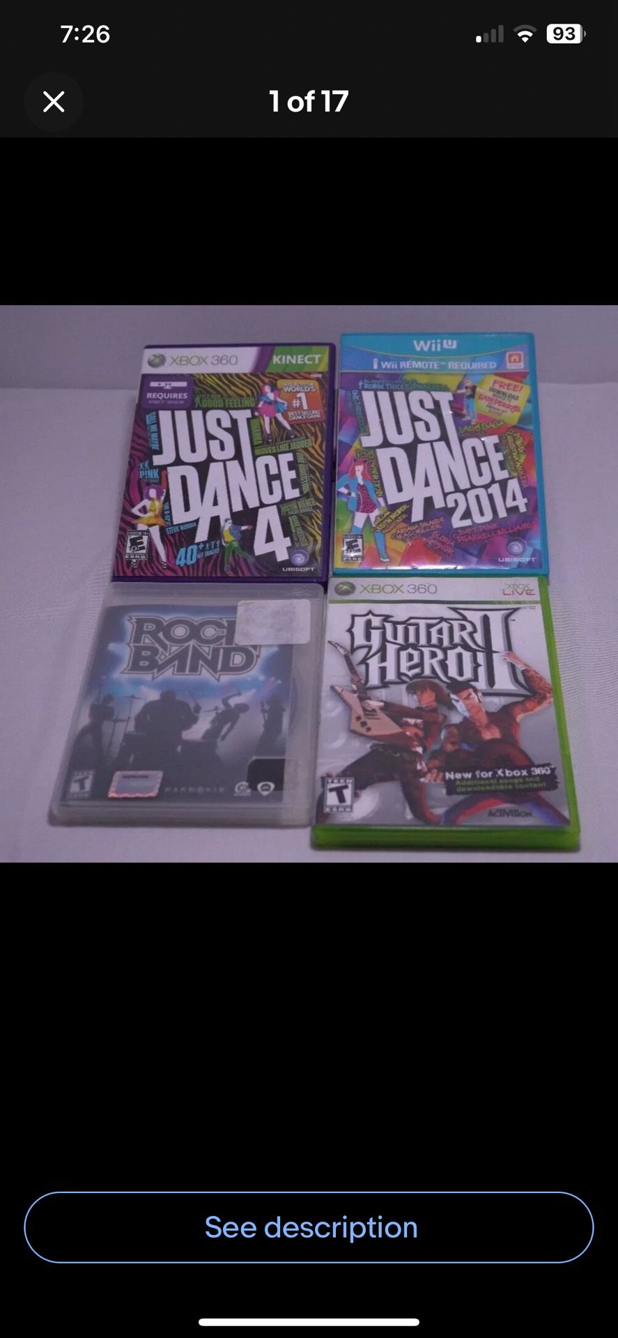 Lot of 4 Games XBOX 360, Wii U, PS3 (Tested) Inc. Guitar Hero 2, RockBand