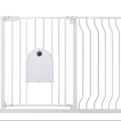 Pressure mounted Safety Gate with small pet door for small pets. 29.5” to 46” wide. WHITE

