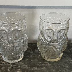 VTG 70's Libbey Clear Glass 3D Owl Shaped Drinking Glass