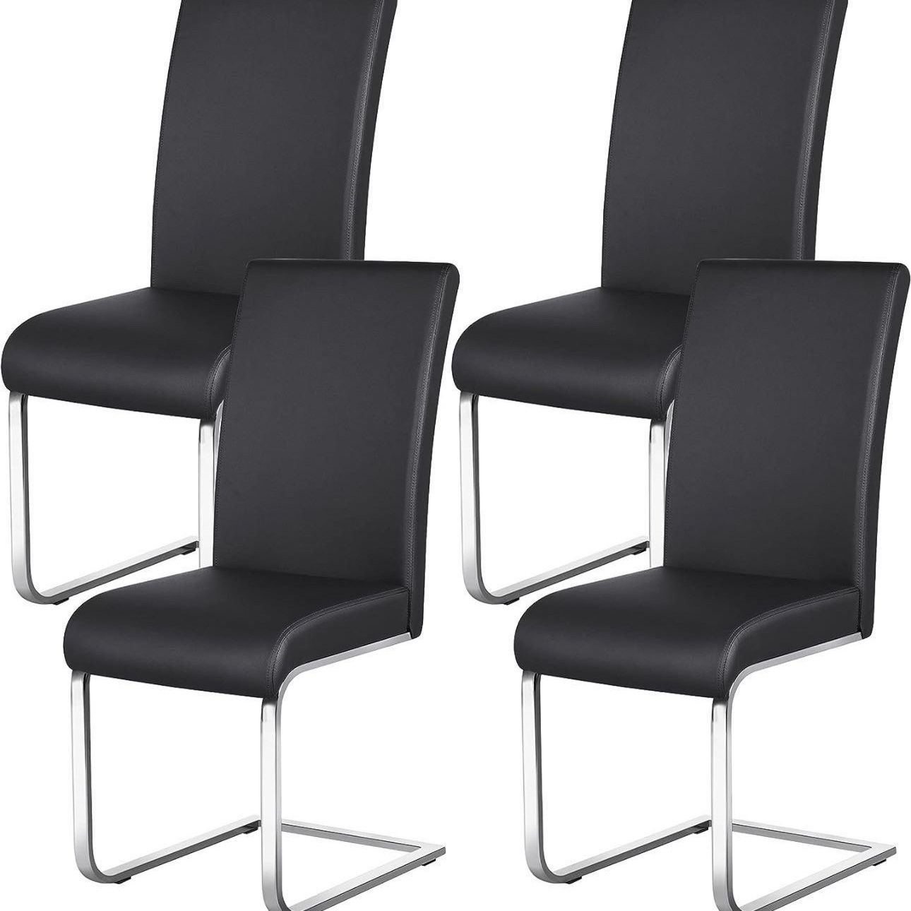 4pcs Dining Chairs Armless Leather Dining/Desk Room Kitchen Chairs with Upholstered Seat, Metal Legs and High Back for Kitchen, Living Room, Leisure, 