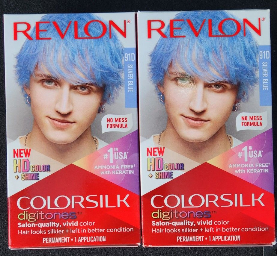 (2) Revlon Permanent Hair Color ColorSilk Digitones with Keratin, 91D Silver Blue