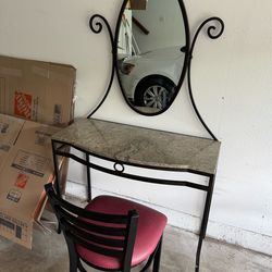 Makeup table with mirror and chair