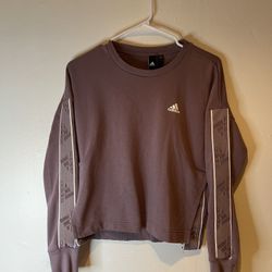 ADIDAS Womens Sweatshirt Sz S Purple Pullover Crewneck Crop Side Slits Oversized