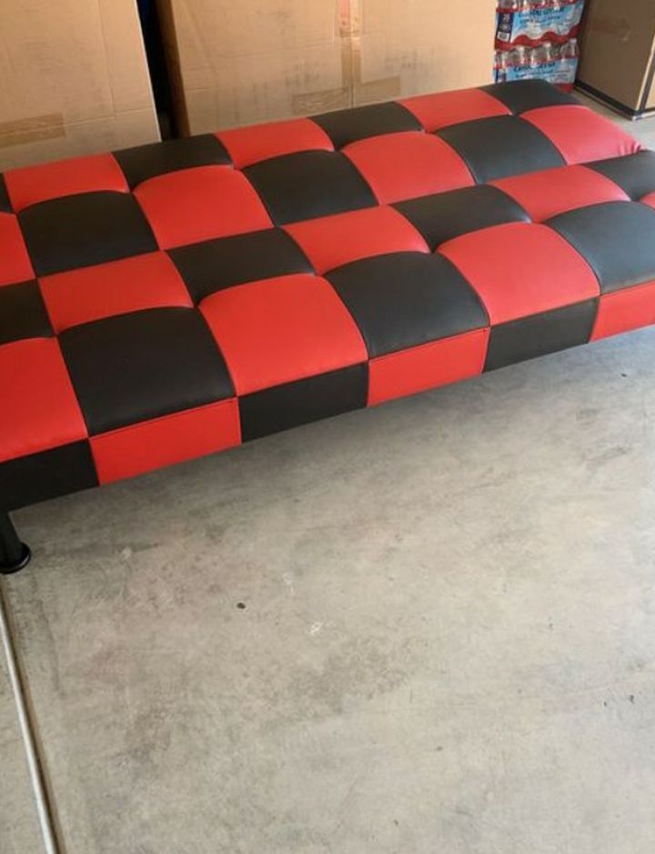 Brand New Checkered Leather Tufted Futon