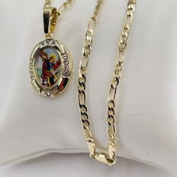 San miguel arcangel Y Cadena Oro Laminado 14k/Saint Michael the Archangel and 14k Gold Plated Chain
