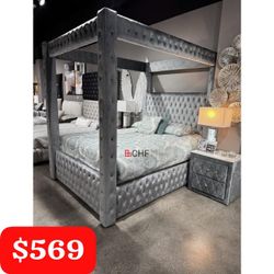 Gray / Black  Queen Size Canopy Bed Frame - September Sale ! 