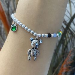 S925 silver heart bear cube bracelet For Women Girls 