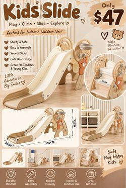 Kids Toddler Slide with Bear Design