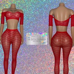 EXOTIC DANCE/ CLUB/ RAVE WEAR: RED 2 PIECE SET