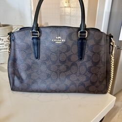 Coach Brown Signature Satchel With Black Handles & Gold Hardware