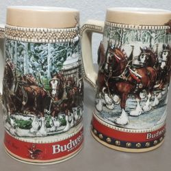 Budweiser Holiday Ceramic Beer Steins
