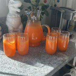 Mid century Vintage Blendo Beverage Set Pitcher 6 Glasses