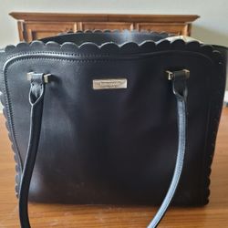 Kate Spade New York large black scalloped Tote Shoulder bag

