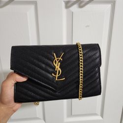 YSL saint laurent Monogram Large Wallet on Chain in Grained Leather