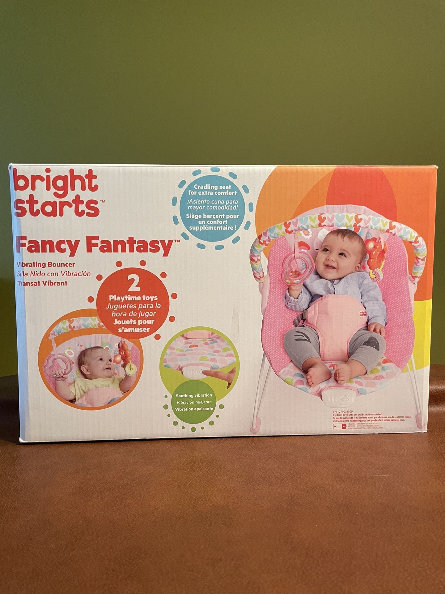 Baby Bouncer Bright Starts Fanciful Fantasy Unicorn 3-Point Harness Vibrating