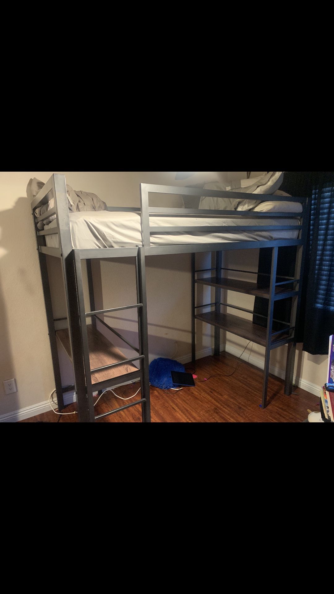 Twin size Bunk Bed Desk and shelves
