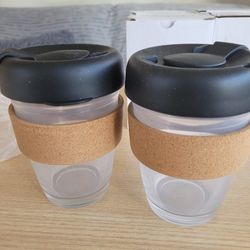 New Glass Keep Cup Coffee Mug Set Of 2 Pcs 