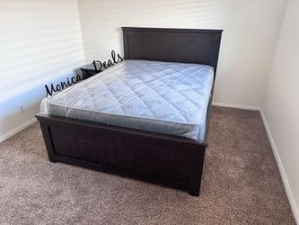 Queen Solid Wood Bed With Mattress $540