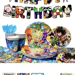 Dragon Ball Birthday Party Decoration Tableware Set, Dragon Ball Party Supplies Tableware Include Dragon Ball Table Cloth Banner Plates Napkins Cups, 