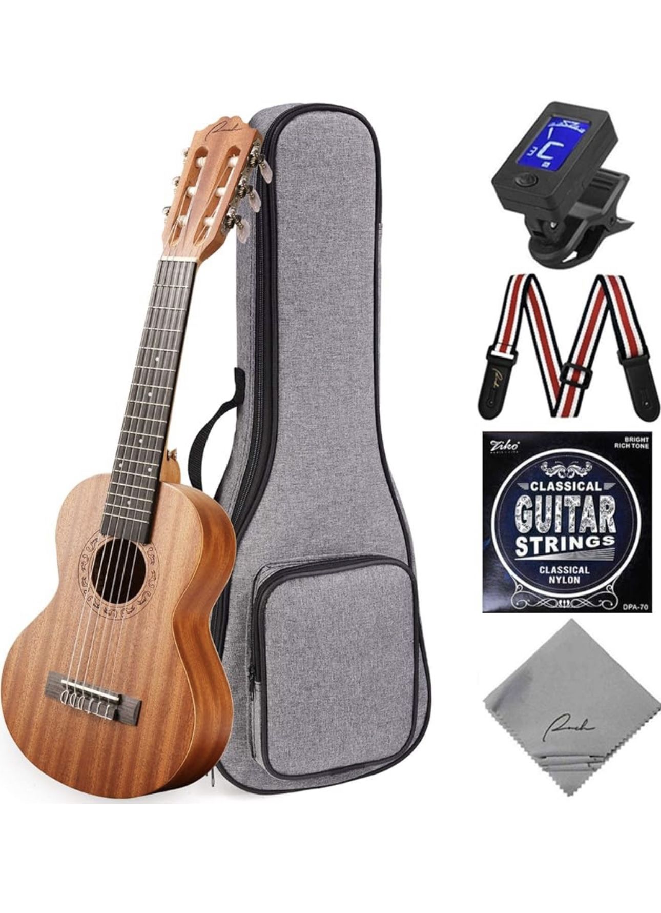 Ranch Guitalele Acoustic 28 inch Professional 6 Strings Guitar Ukulele Small Travel Classical Guitarlele Kit for Beginners Pack Bundle Gig bag, Tuner,