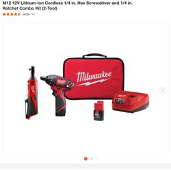 Milwaukee M12 12V Lithium-Ion Cordless 1/4 in. Hex Screwdriver and 1/4 in. Ratchet Combo Kit (2-Tool)