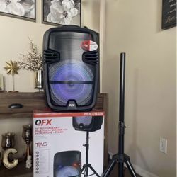 QFX 15" RECHARGEABLE BLUETOOTH SPEAKER WITH MICROPHONE + STAND LED Party Lights🔊🔊🎶🎶🎤 