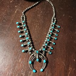 Vintage Navajo Squash Blossom Necklace 