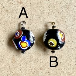 ⚫️ Pretty Murano style black round colorful pendants - one silver tone, one gold tone