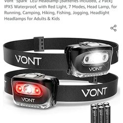 LED Headlamp [Batteries Included, 2 Pack] IPX5 Waterproof, with Red Light, 7 Modes, Head Lamp, for Running, Camping, Hiking, Fishing, Jogging, Headlig