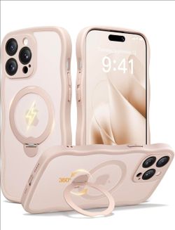 CAPRARO for iPhone 14 Pro Max Case with Magnetic Stand, Rose Gold 360° Spin Magn