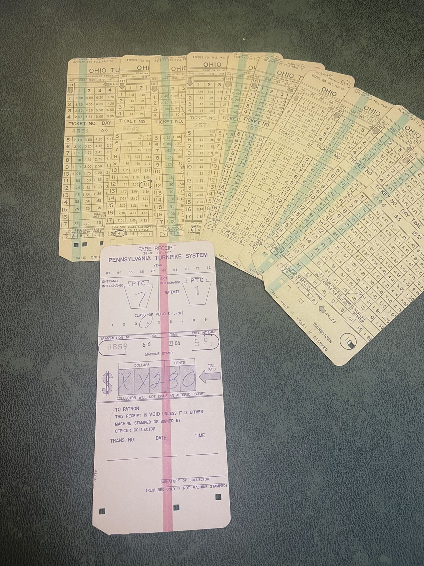 vintage Ohio turnpike toll receipts