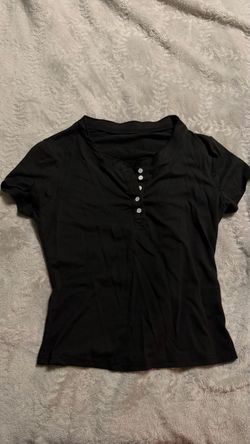 Black Henley Short Sleeve Top