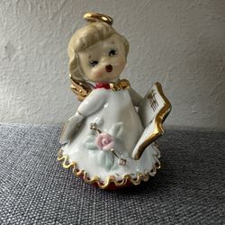 VTG Lefton Christmas Naughty Angel Bell Choir Girl With Book Figurine 4.25"