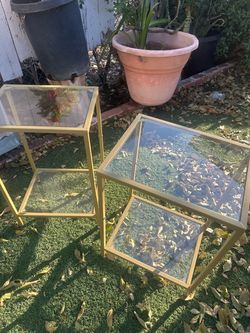 Gold Metal and Glass Side Tables – Set of 2