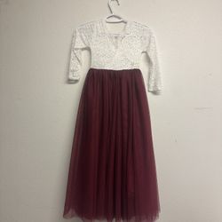 Kids Burgundy Flower Girl Dress 